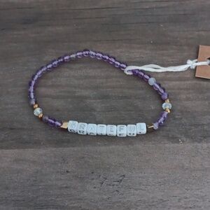 Purple Beaded 'Grateful' Bracelet with Amethyst beads